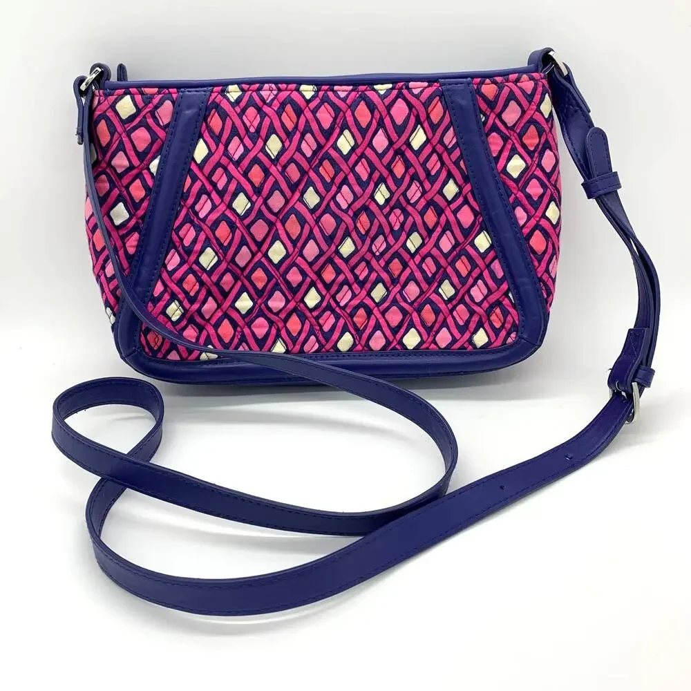Vera Bradley Trimmed Trapeze Crossbody Bag Katalina Pink Diamonds Retired Boho